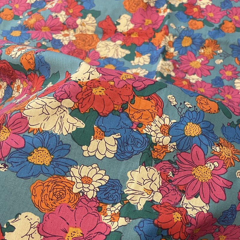 ชุดกระโปรงตัดเย็บผ้าผ้าฝ้ายลายดอกแบบ DIY แอบสแตรกต์สำหรับเด็กทารกผ้าป๊อปลินยุค40S ลายดอกไม้แบบย้อนยุค