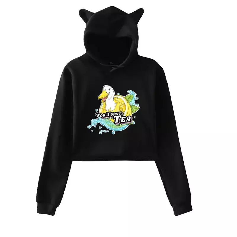 TooTurntTony Merch Crop Top Hoodie for Teen Girls Streetwear Hip Hop Kawaii Cat Ear Harajuku Cropped Sweatshirt Pullover Tops