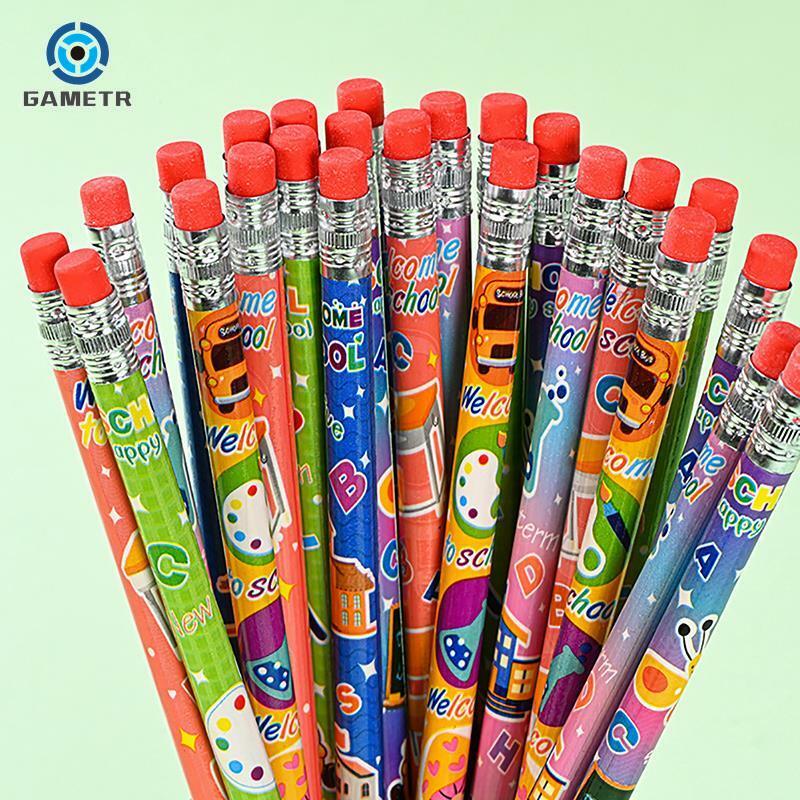 Crayon HB en bois avec gomme, dessin de croquis mignon, écriture d'étudiant, fournitures de bureau, cadeau pour enfants, 12 pièces