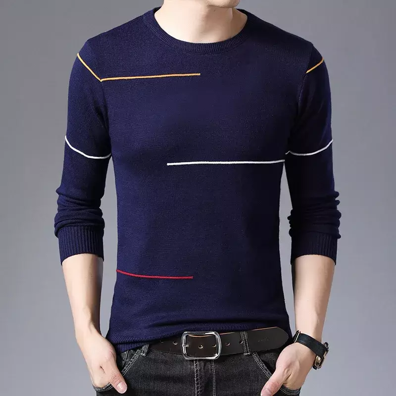 Men's Sweater Autumn New Casual Mens Knitwears O-Neck Striped Homme Outwear Men Sweaters Slim Fit Knitted Pullovers