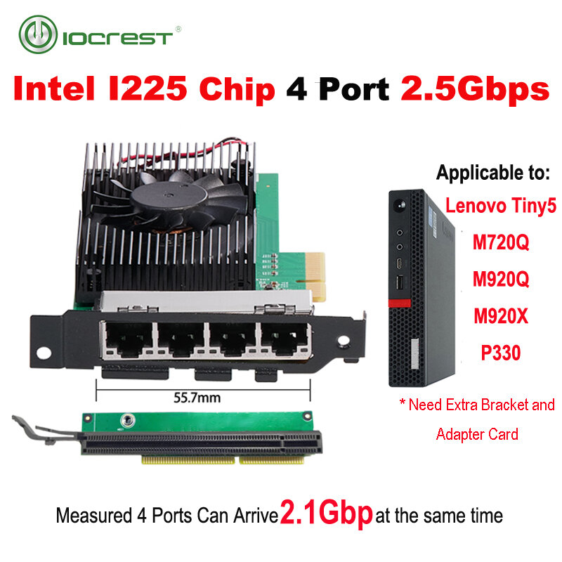 Adaptador de red Intel I225, Chips de 4 puertos, 2,5G, RJ45, PCIe, PCI Express, cuatro puertos, 100/1000M/2500Mbp, Gigabit, Ethernet, tarjeta Lan de red