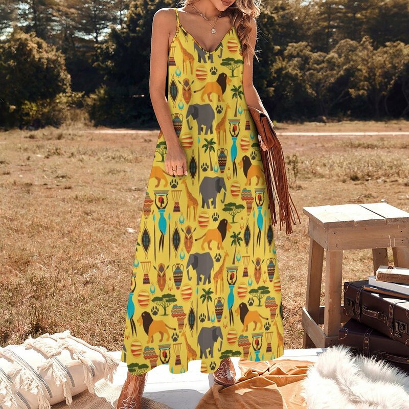 Afrykańska sukienka sawanna bez rękawów długie sukienki eleganckie damskie zestawy sukienki plażowe
