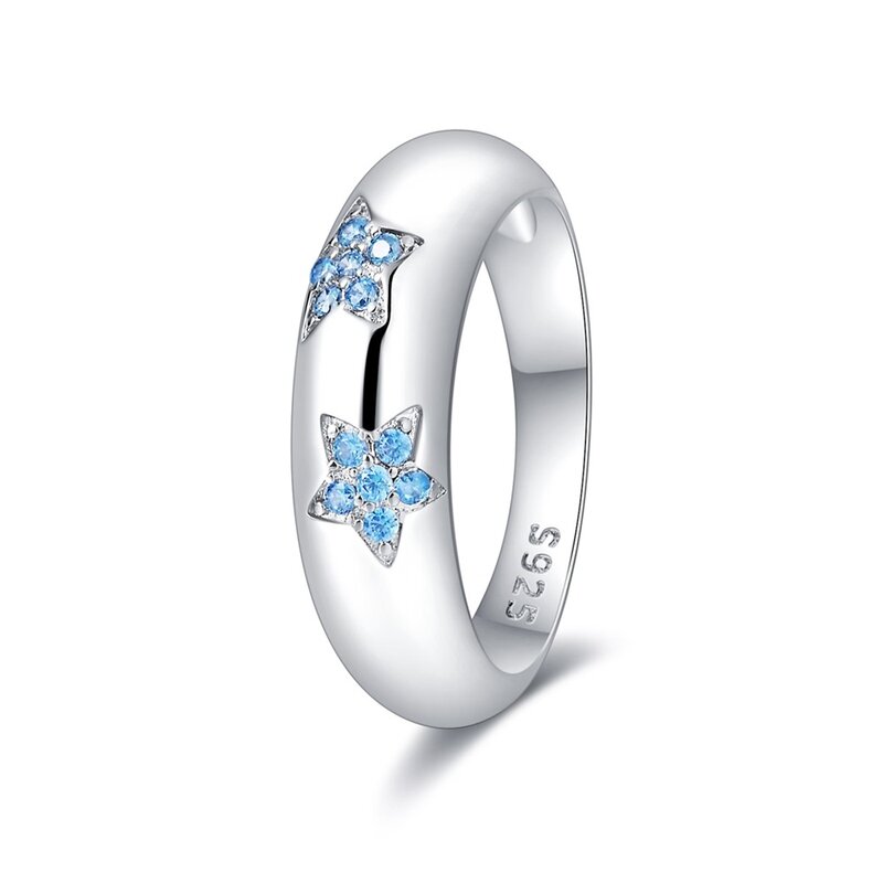 Anel Estrela Azul Espumante para Mulheres, prata esterlina 925, Stargazing, Acessórios Joias Criativas