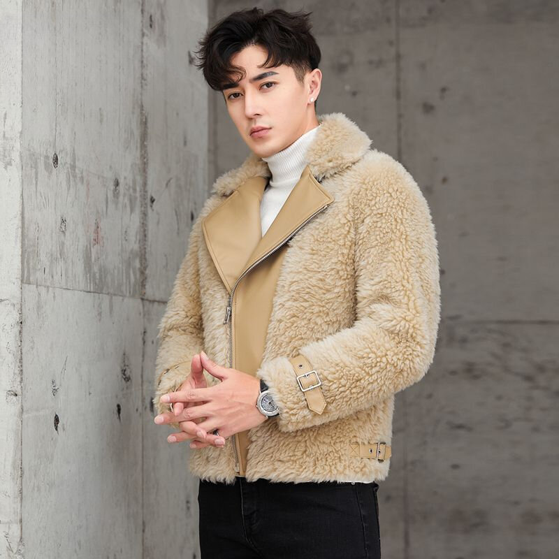 남성 패션 오토바이 진짜 모피 코트, 남성 양 전단 재킷, 남성 진짜 모피 따뜻한 오버코트 I514, 2023 가을 겨울