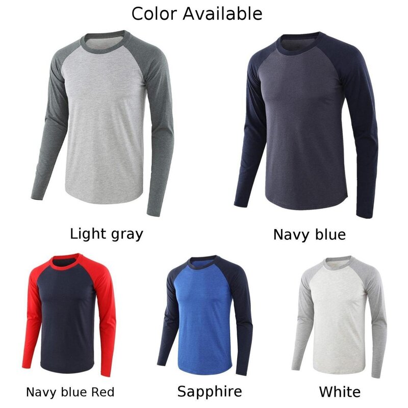 Camiseta manga comprida com gola redonda masculina, tops de musculação fina, camiseta de costura, roupa íntima térmica, roupas casuais, outono