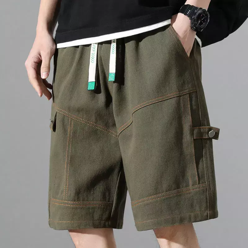Male Short Pants Button Baggy Wide Loose Oversize Men's Cargo Shorts Big Size Summer 2024 Fashion Clothes Japanese Street Style