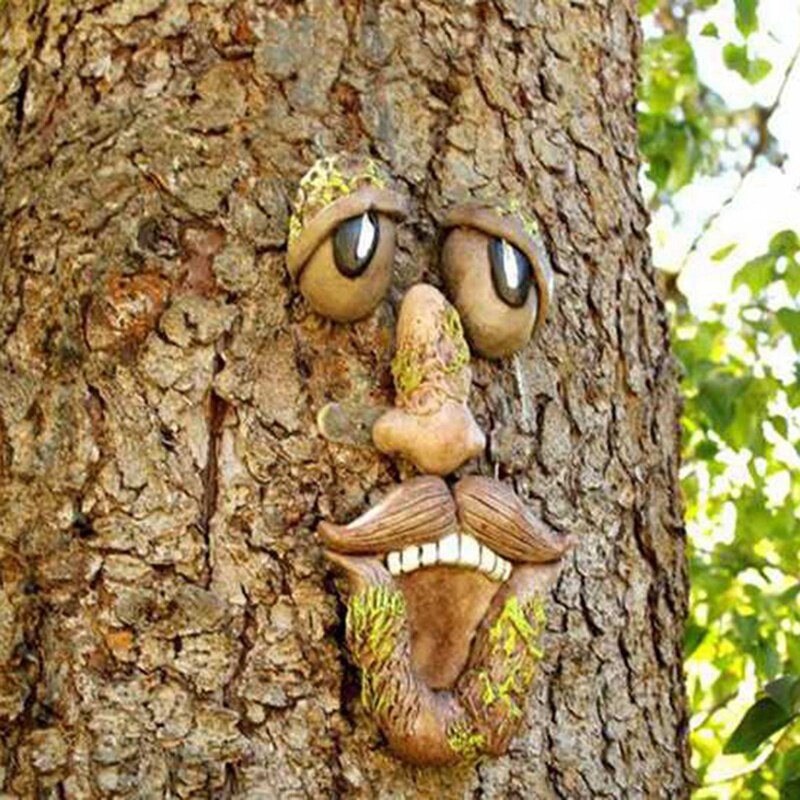 Tree Face Decoration Outdoor Tree Face Statue Decoration Garden Decoration Halloween Outdoor Decoration Five Senses Props