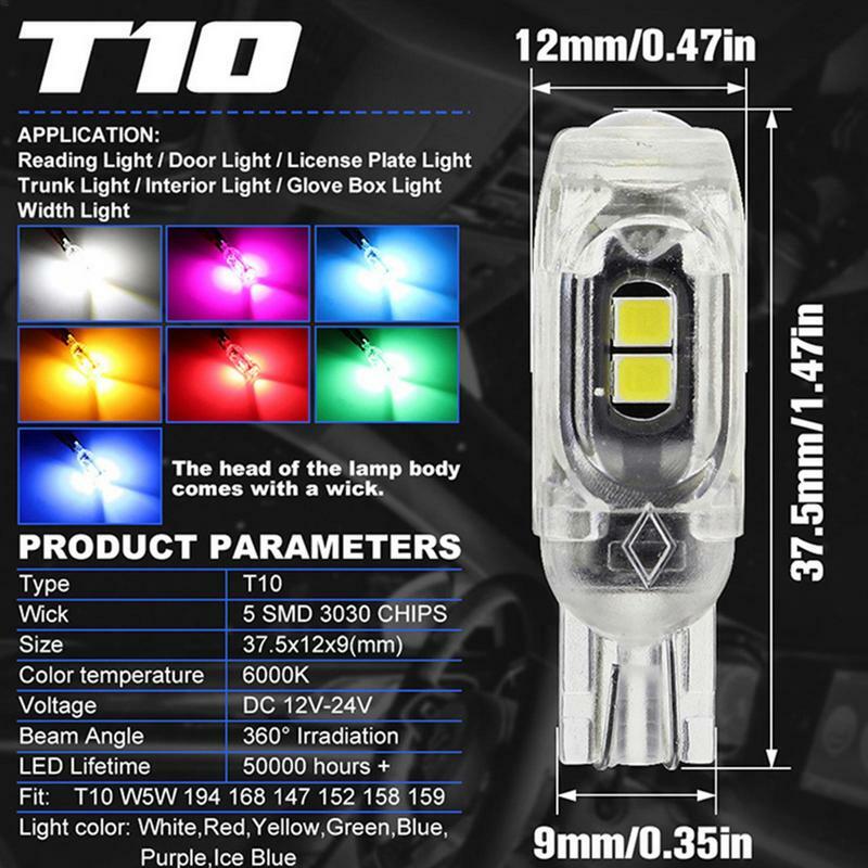Luz LED para matrícula de coche T10, 12V, 5SMD, bombillas para Interior de coche, repuesto para T10 W5W 194 168 147 152 158 159