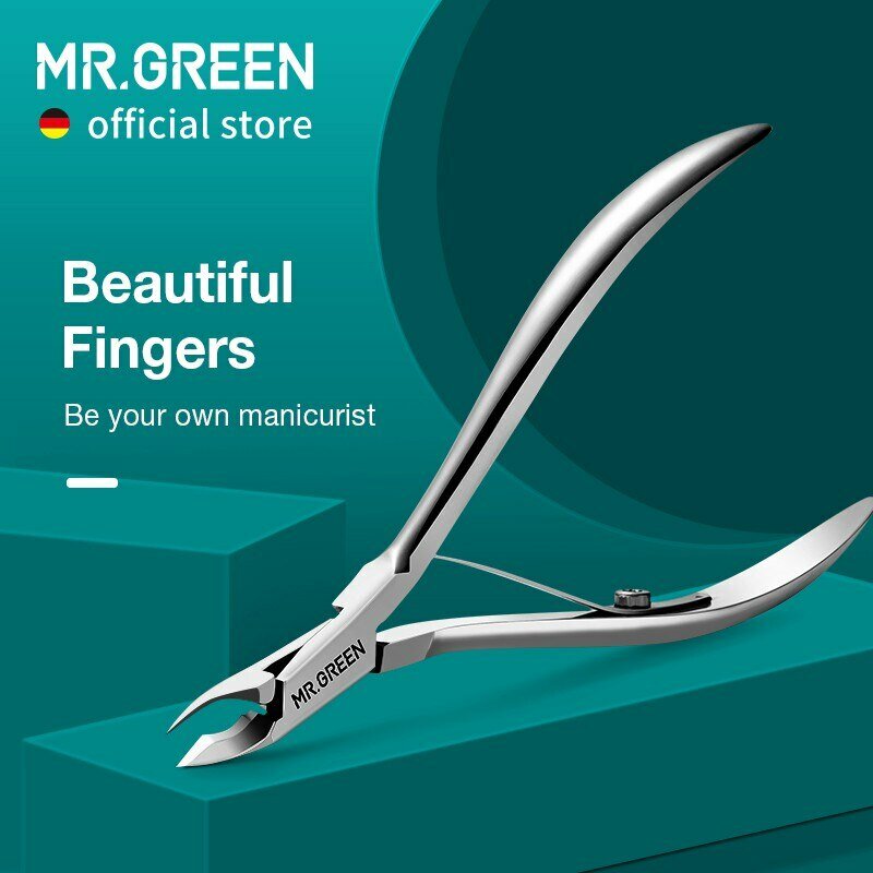MR.GREEN-Pinza para cutículas de uñas, tijeras de manicura de acero inoxidable, removedor de piel muerta, herramienta de empujador, recortador