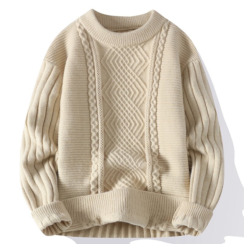 Мужской осенне-зимний новый свитер в полоску, трикотажный Повседневный свитер с круглым вырезом