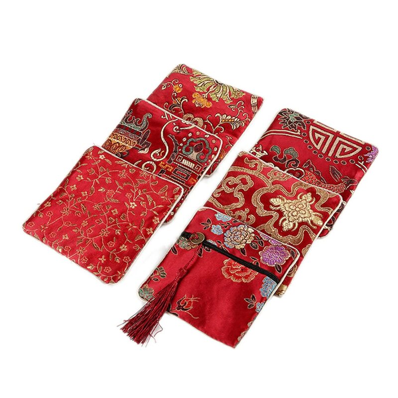 Tas Earphone bordir buatan tangan klasik kantung kecil Cina Organizer penyimpanan tas perhiasan