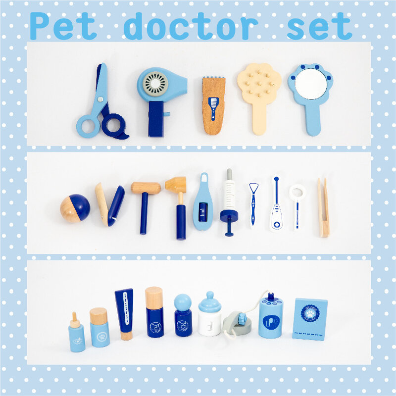 Wooden Pet Doctor Set for Children, Cosplay Game Toys, Role Play, Pet Hospital Tool, Simulation Medical Kit, Acessórios para crianças