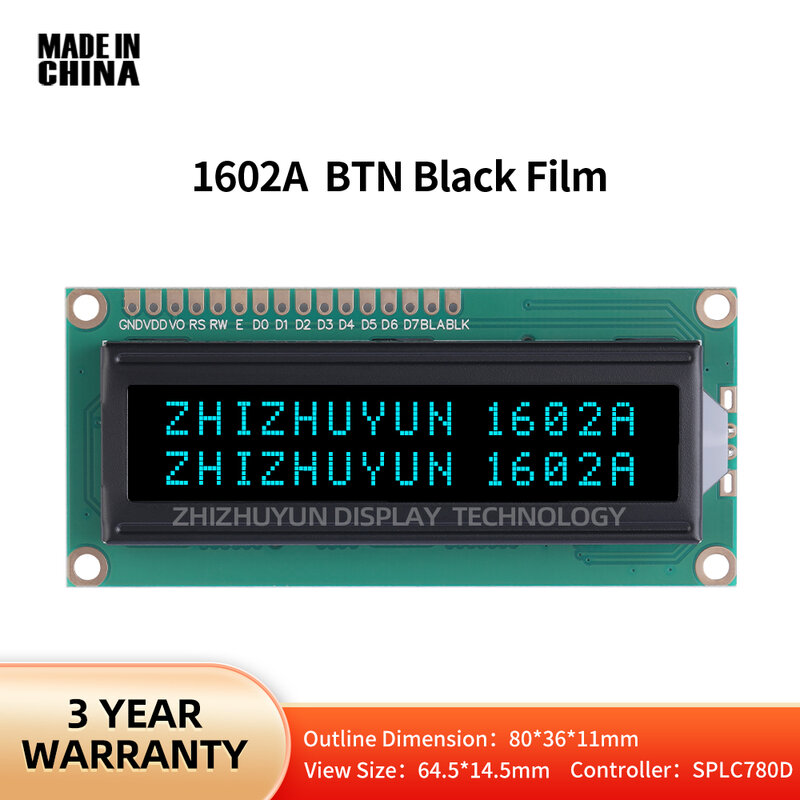 1602A โมดูลาร์ LCD Dot Matrix Screen BTN แผ่นฟิล์มสีดำตัวอักษรสีฟ้าน้ำแข็งที่สนับสนุนการพัฒนาโซลูชัน