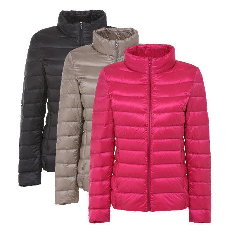 S-5XL 화이트 덕 다운 재킷 여성용, 따뜻한 다운 코트, 라이트 무게추 2023, 스탠드 칼라 포켓 지퍼, 캐주얼 아우터, 겨울 신상