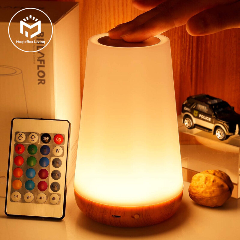 Lámpara nocturna RGB con Control remoto, luz regulable táctil, portátil, recargable por USB, 13 colores
