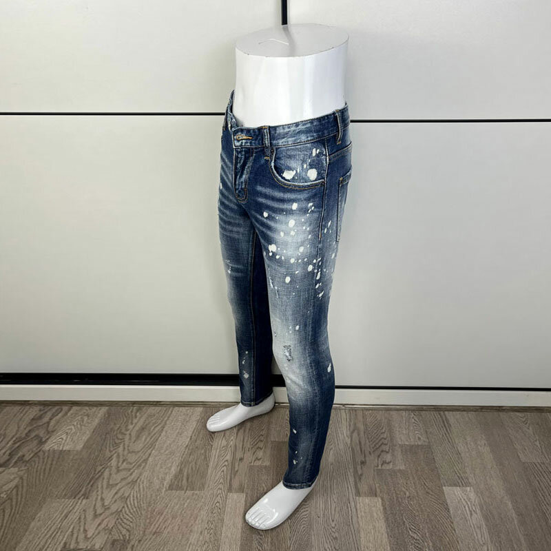 Street Fashion Jeans Hoge Kwaliteit Retro Blauw Elastische Slim Fit Vintage Gescheurde Jeans Mannen Geschilderd Designer Merk Broek Hombre