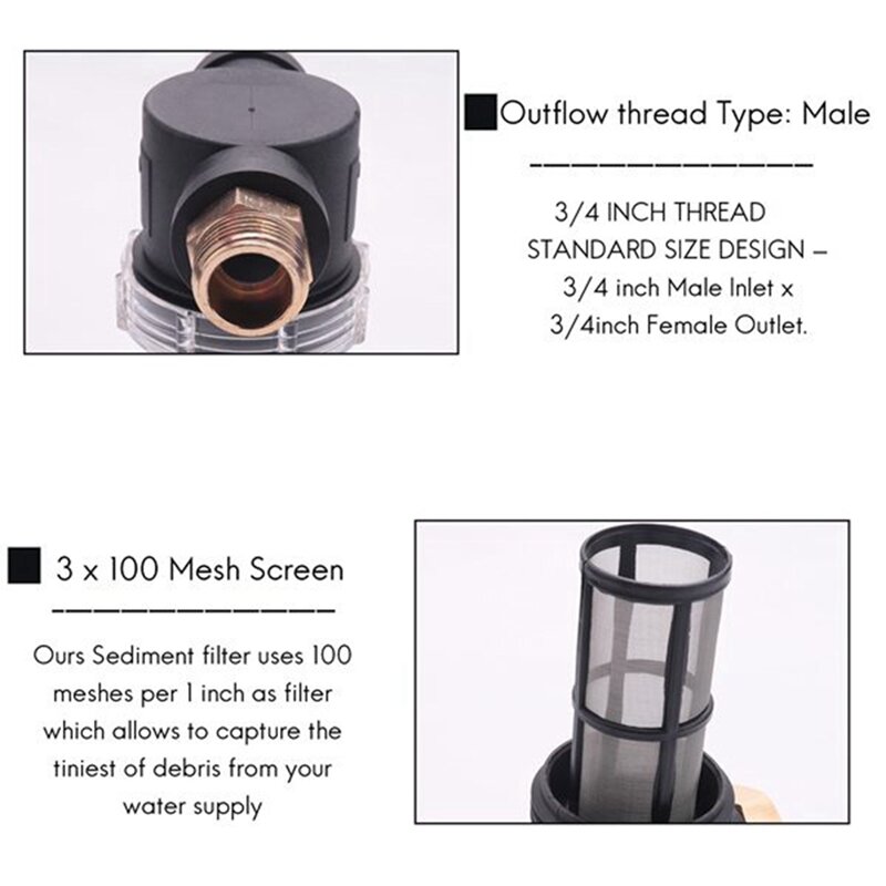 Filter selang taman 3/4 inci untuk mesin cuci tekanan Inlet Filter sedimen air tambahan berkebun Filter Inlet air mudah digunakan