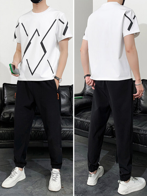 2022 새로운 남자 Tracksuits 플러스 크기 패션 패턴 t-셔츠 + 바지 2 조각 세트 남자 Streetwear 캐주얼 조깅 땀 정장 8XL