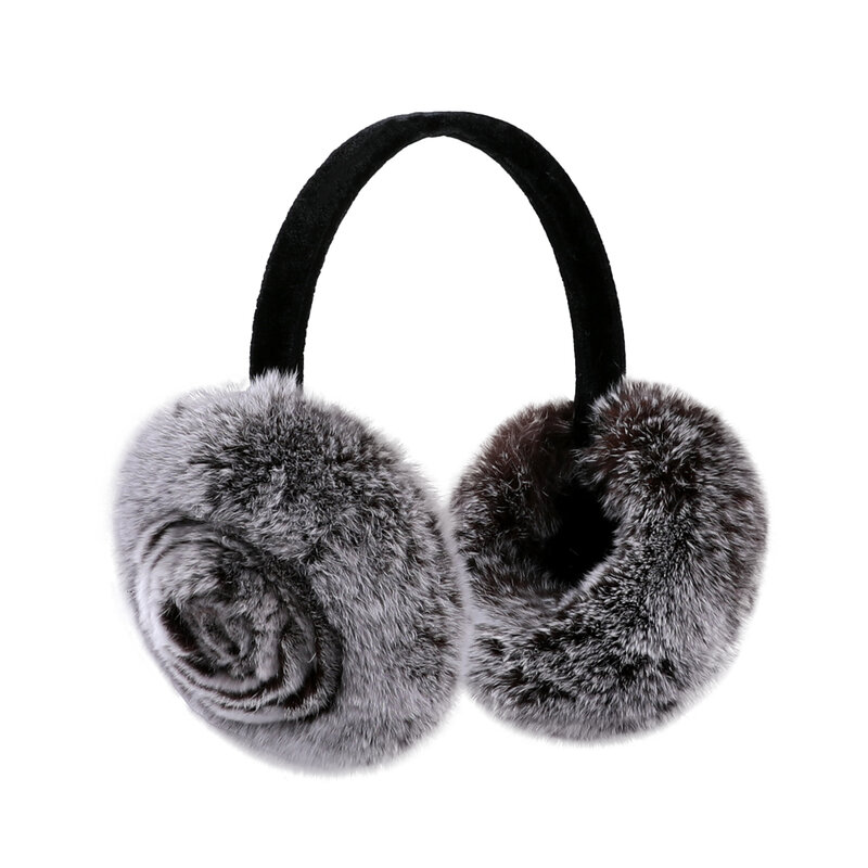 BOONJOVIA-Genuine Rex Rabbit Fur Earmuff feminino, regalos peludos de pelúcia grossa, Headwear da menina, pele real, dobrável, inverno