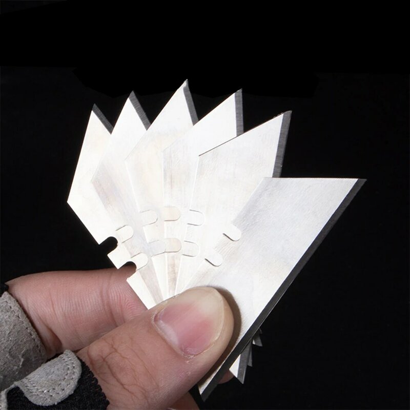 10pcs Trapezoidal Blade 5 Sizes 60# Carbon Steel Silver Replacement Blades For Manual Cutting Paper Plywood Plastic Leather