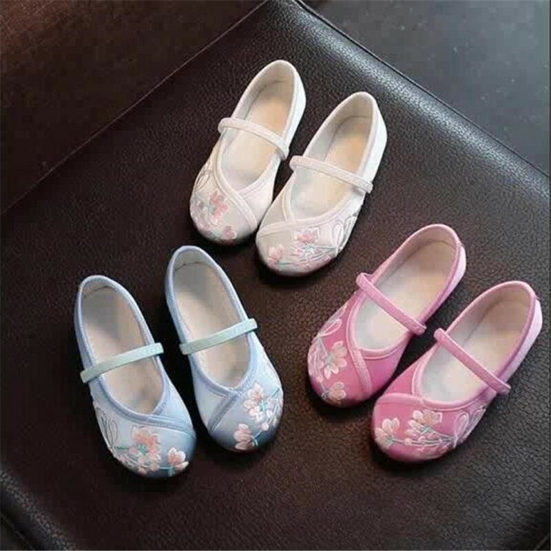 Sprng-zapatos de tela bordada para niñas, calzado de baile para niñas, zapatos planos de princesa dulce