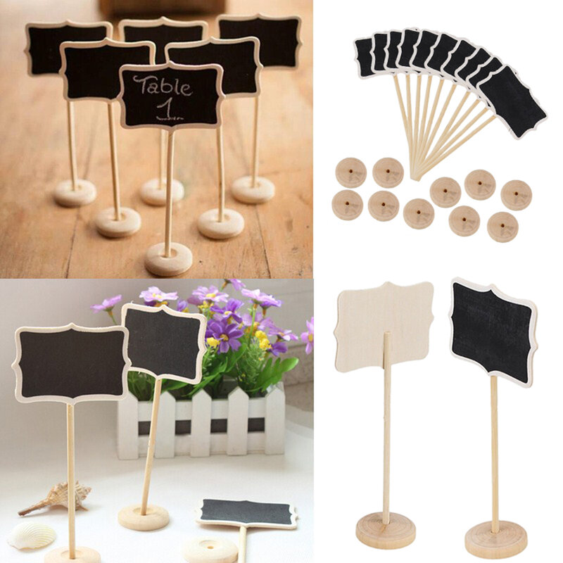 10 Pcs New Mini Wooden Wood Chalkboard Table Number Blackboard On Stick Stand Holder for Wedding Event Decoration