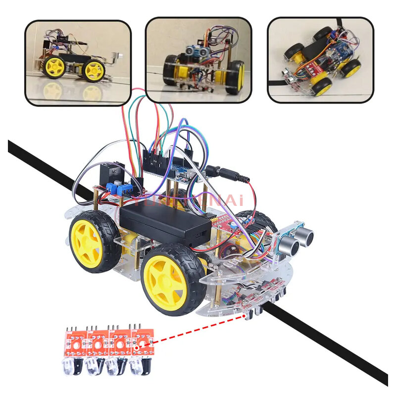 DIY 4WD 4 방향 추적 로봇, 장애물 회피 스마트 로봇 자동차 키트, IDE C ++ 프로그래밍 로봇 스타터 키트