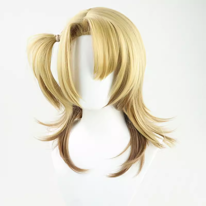 Luca Wig Cosplay serat sintetis, wig anime Vtuber nibisanji rambut pirang pendek + topi Wig