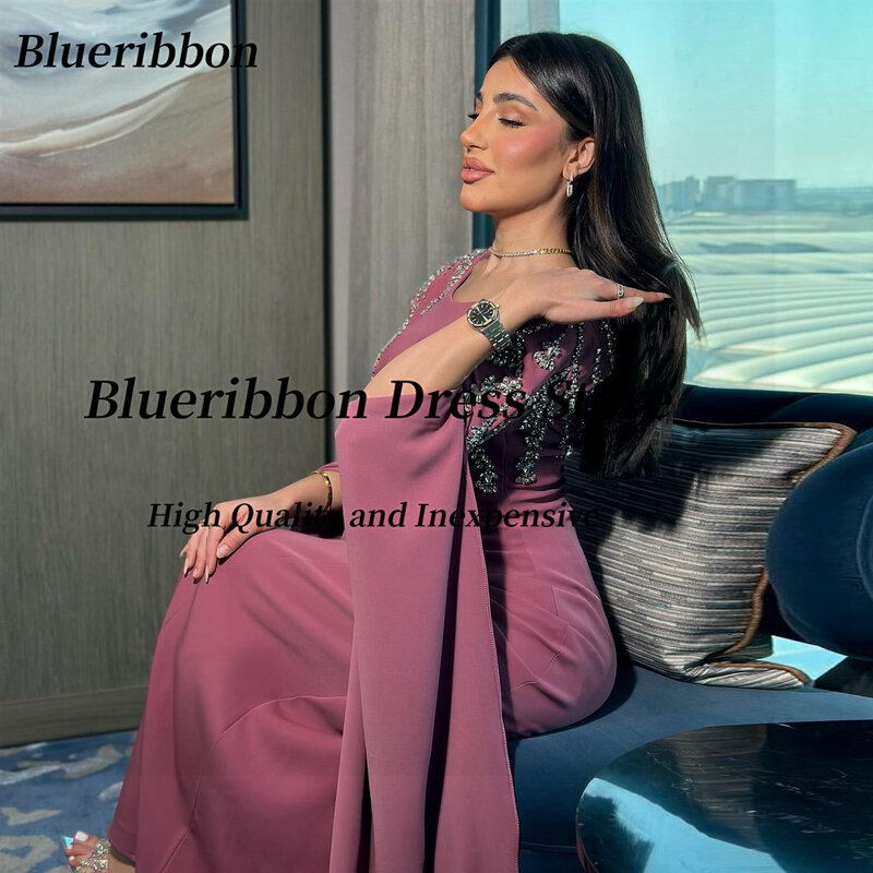 Blueribbon suknie balowe saudyjska imprezowa z wycięciem długi z koralikami rękawów formalna okazja sukienka z suknie wieczorowe zamkiem błyskawicznym
