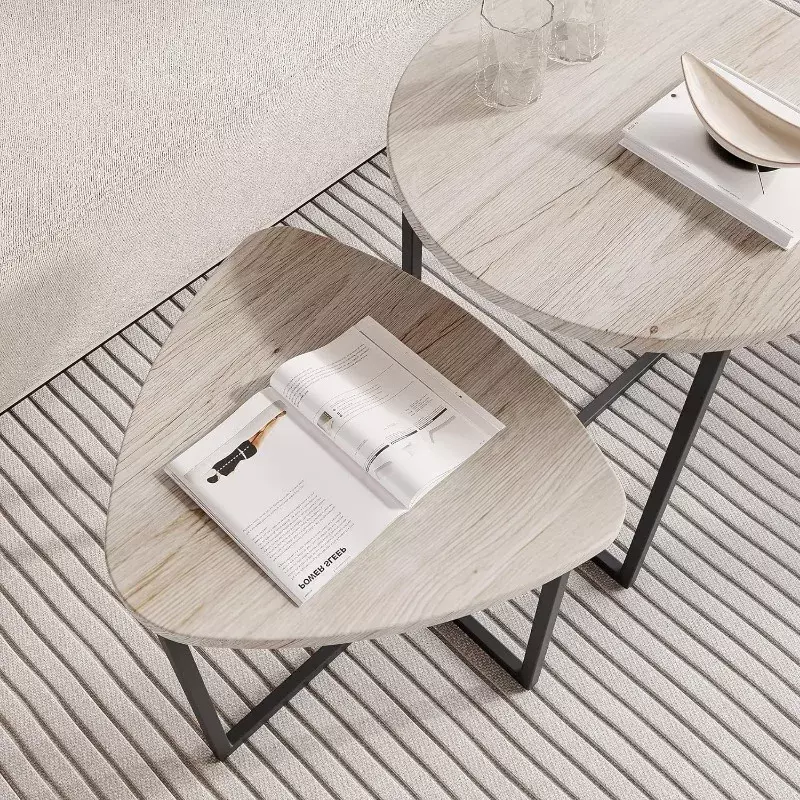 Круглый журнальный столик HOJINLINERO, набор из 2 столов для гостиной, журнальный столик для гостиной, прочный и простой в сборке