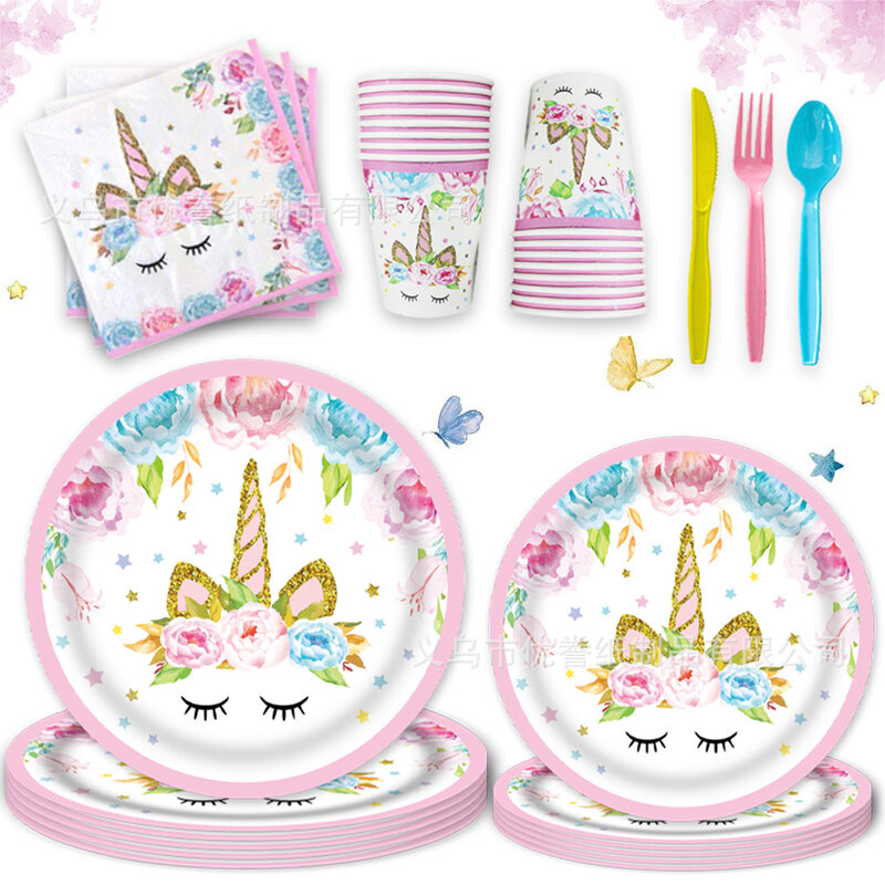 Decoraciones de cumpleaños de unicornio para niñas, suministros de fiesta de unicornio, platos de unicornio, servilleta de unicornio