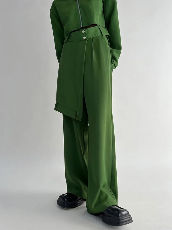 BZVW повседневные модные дизайнерские зеленые Топы для женщин одежда 2024 весна осень новый тренд высокая талия широкие брюки женские 25X4285