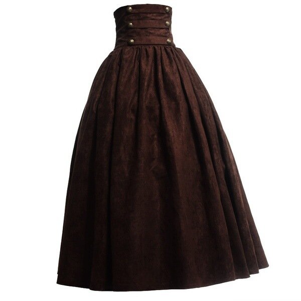Pleated Skirt Retro British Style Long Skirt with Large Swing Solid Color High Waisted Skirt