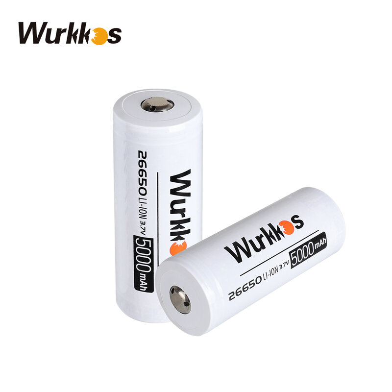 Wurkkos 리튬 이온 배터리 포인티드 3C 대용량 방전 손전등 (줌), 선물로 3.7V 26650 5000mAh