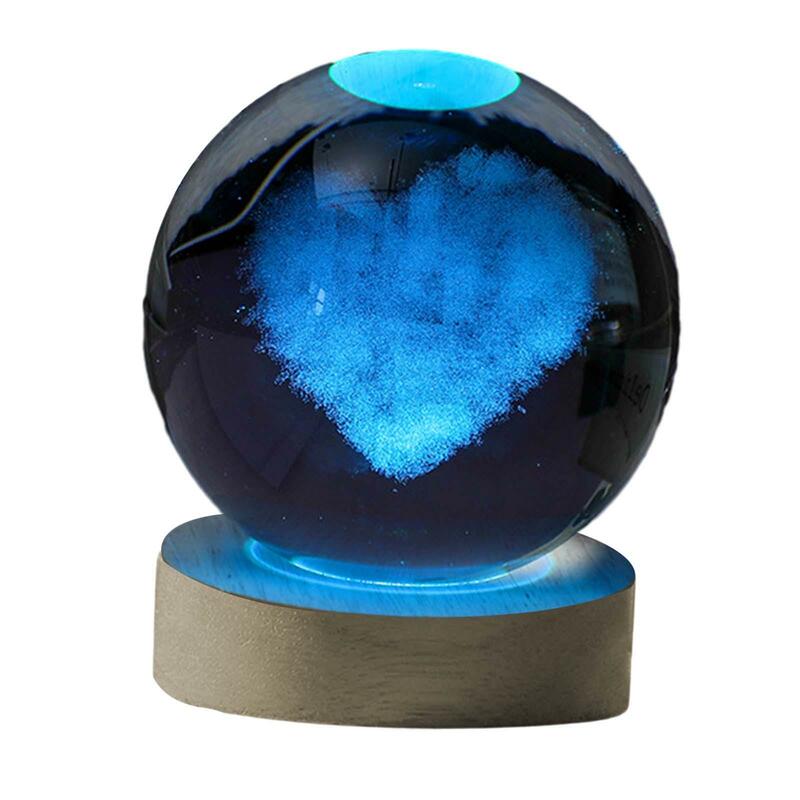 Bola de cristal con luz nocturna, patrón de corazón artesanal, 7 colores cambiantes para escritorio