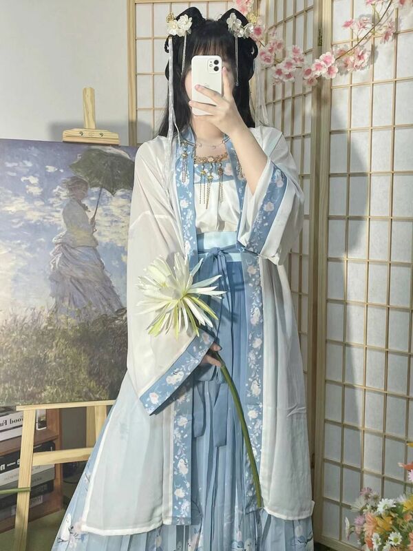中国の漢服のドレス3個セットモバイルマキシドレス古代中国の女性の刺dressドレス卒業式の服