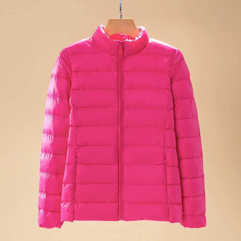 여성용 짧은 패션 스탠드 칼라 퍼퍼 재킷, 한국 슬림핏 화이트 덕다운 따뜻한 여성 코트, 2024 가을 봄 신상