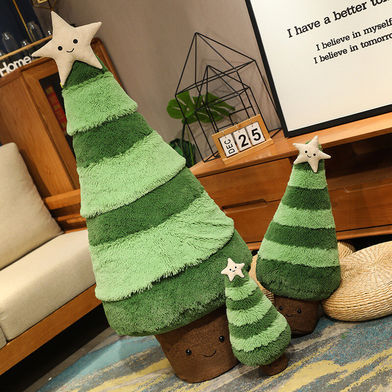 만화 크리스마스 트리 봉제 장난감 시뮬레이션 박제 식물, 귀여운 크리스마스 소나무 인형, 어린이 선물, 크리스마스 장식, 30 cm, 60cm, 신제품
