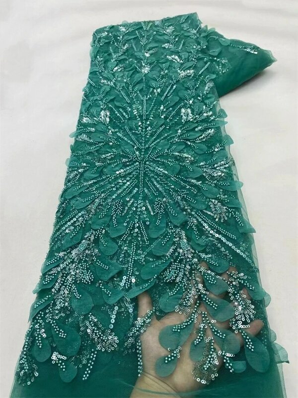 Tela de encaje francés con flores en 3D, tejido de encaje africano con lentejuelas para boda, de alta calidad, 2023