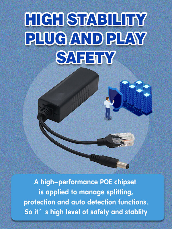 Divisor POE Gigabit para puertos de interruptor, cámaras IP CCTV, 48V a 12V, 2.5A, 30W, 15W, Gigabit, 1000mbps, RJ45 a DC, fuente de alimentación