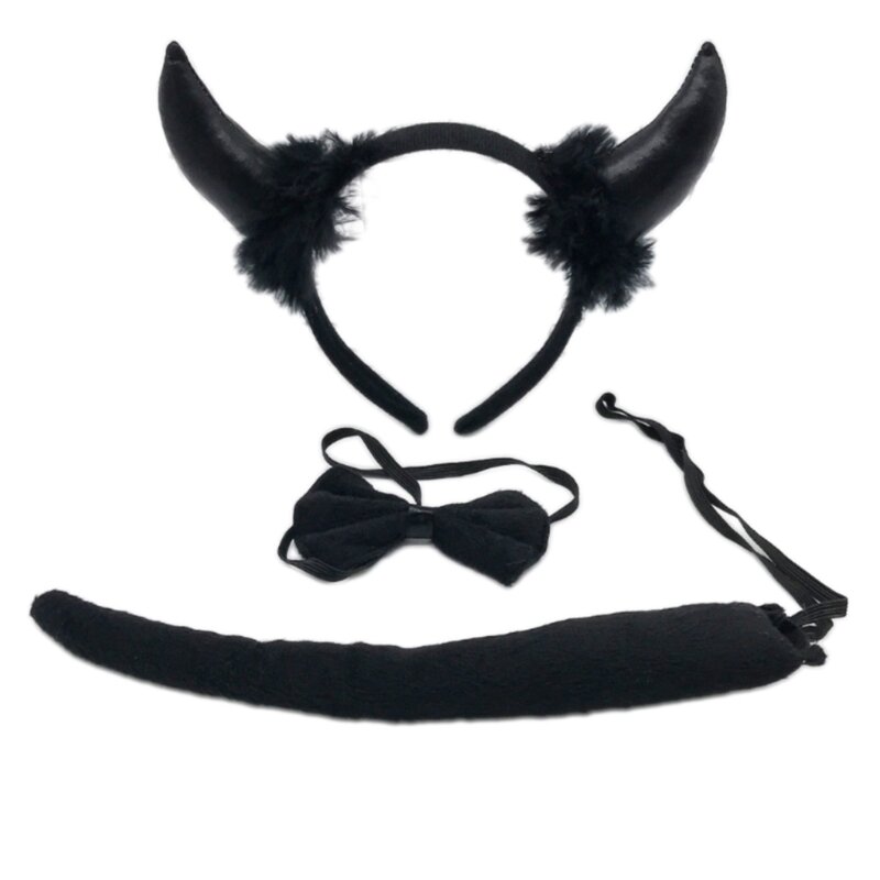 Conjunto de adereços de fantasia feminina acessórios de fantasia engraçados bandana cauda gravata borboleta para crianças