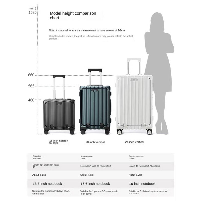 Luggage Multi-Function Travel Suitcase Aluminum Frame Pull Rod Case USB Charging Port With Folding Cup Holder Boarding Bag