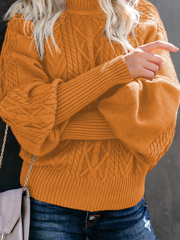 Suéter de punto de Cuello medio para mujer, Top de linterna, suelto, moda de cobertura, ropa de calle, Color sólido, invierno, nuevo estilo, 2023