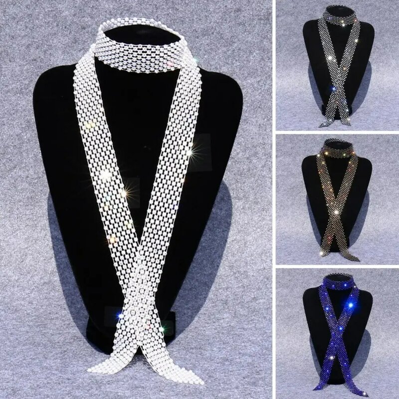 Corbata ajustable de diamantes de imitación para hombre, corbata de diamantes de imitación exquisita, corbata ligera ajustable larga para baile, espectáculo de escenario