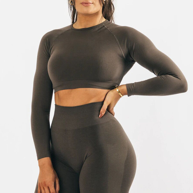 Naadloze Yoga Set Voor Vrouwen Crop Top Lange Mouwen Leggings 2 Tweedelige Fitness Outfit Workout Sets Sport Wear Gym kleding Suits