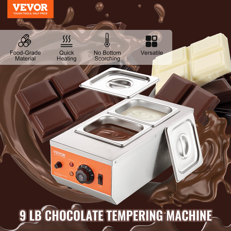 VEVOR mesin Tempering cokelat elektrik 2 3 tank, panci peleburan kaskade coklat untuk peralatan dapur rumah