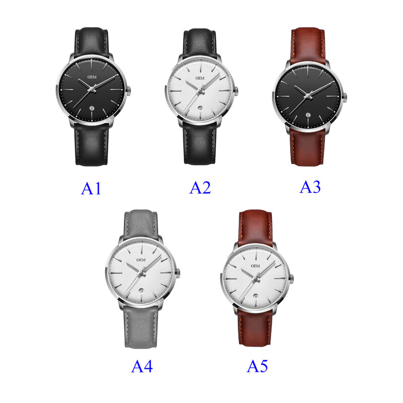 Relógio de quartzo de vidro convexo para homens, data no mostrador, personalize seu logotipo, marca resistente à água, qualidade 3ATM