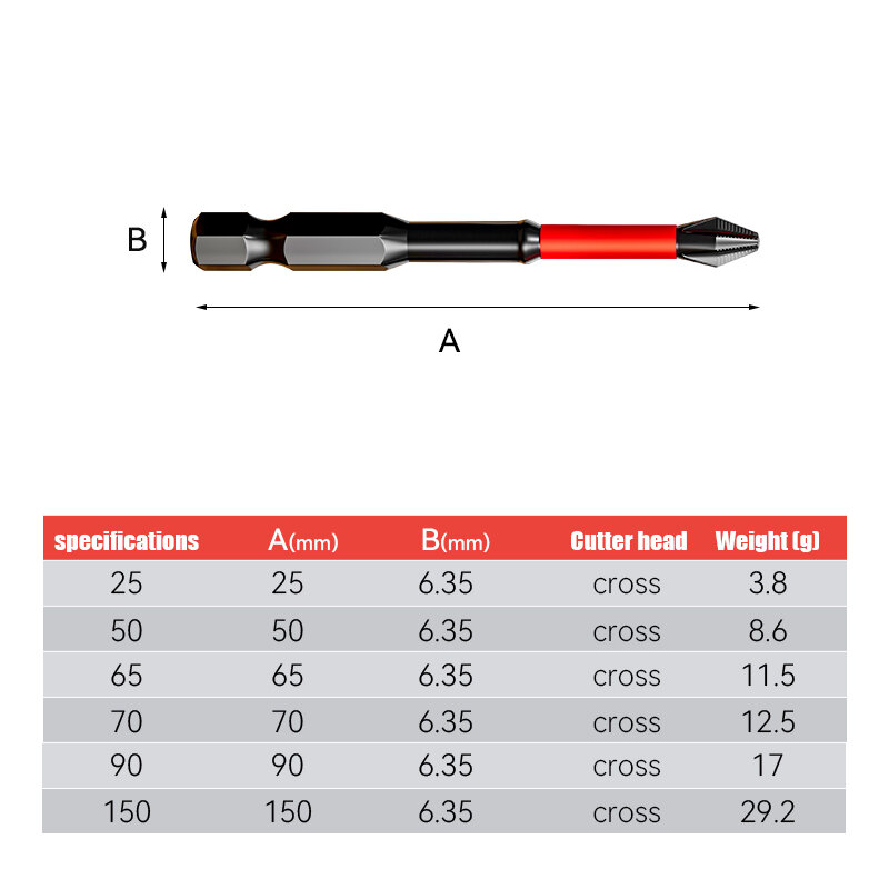 Testa in lotti a impatto antiscivolo forte croce magnetica vite a durezza ad alta coppia 25/50/65/70/90mm Set di punte per cacciavite Ph2 impermeabile