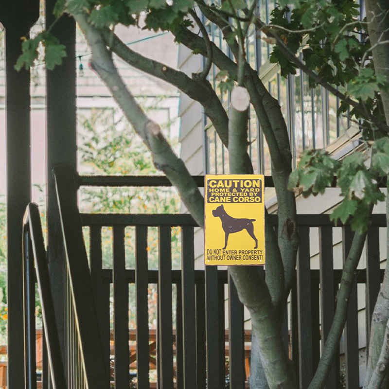 개 경고 표지판, 허가없이 출입 금지 경고 보드, 야외 뒷마당 표지판