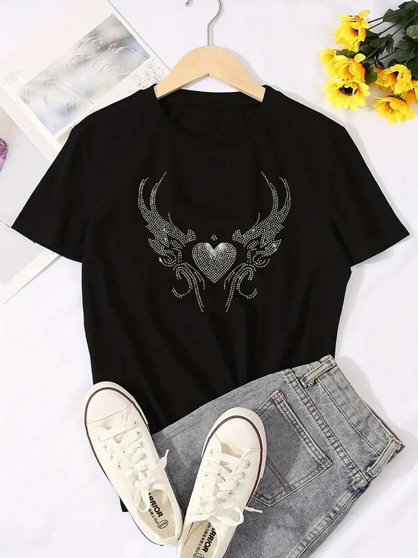 Letnia damska Oversize T-shirt z okrągłym dekoltem z okrągłym dekoltem elastyczna luźna bluzka w rozmiarze Plus Size damska modna czarna koszulka 2024